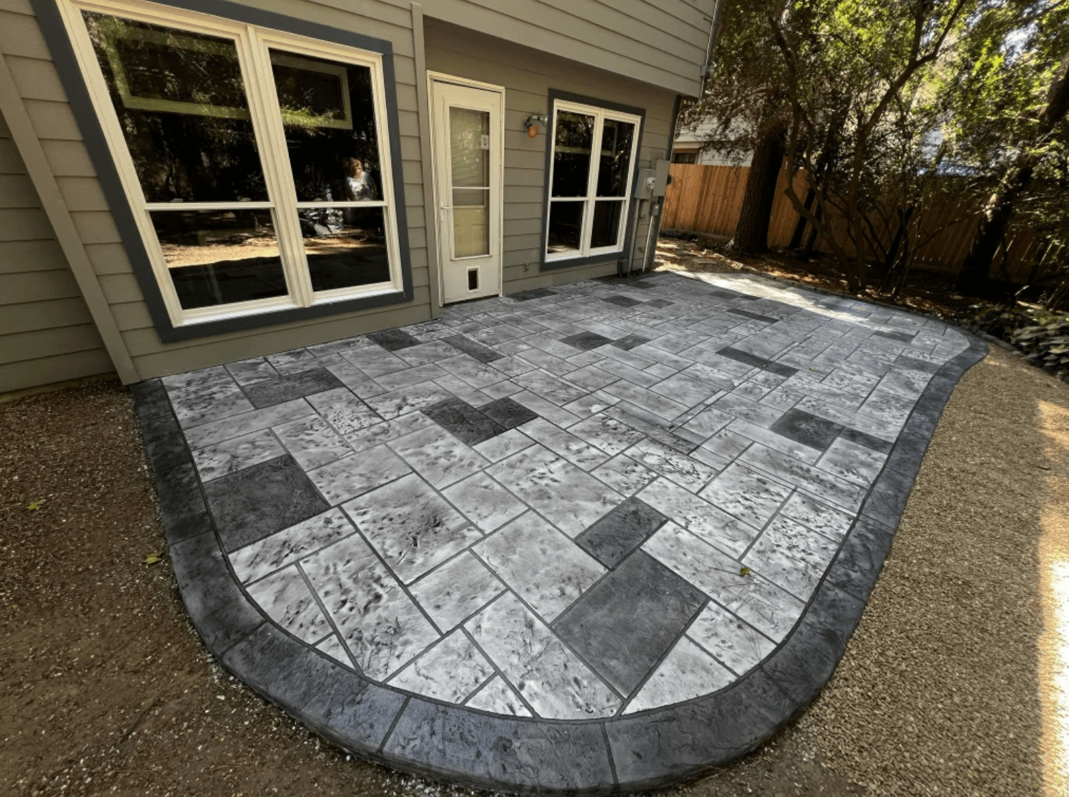 Decorative stamped concrete back patio