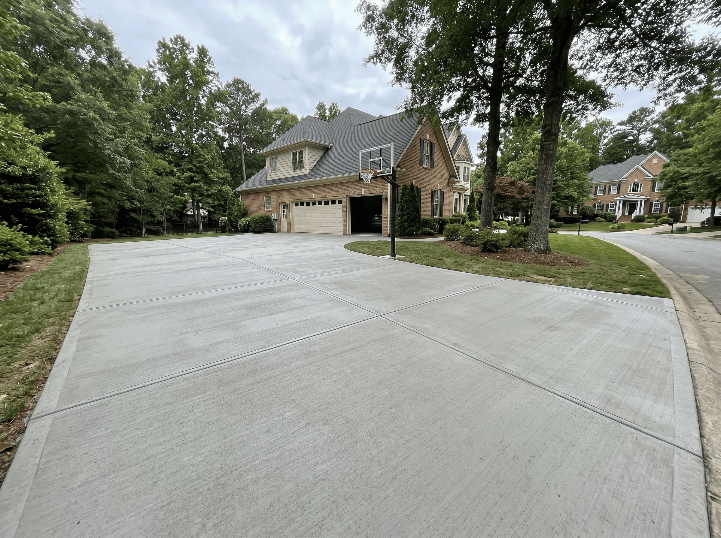 Newly poured residential concrete driveway